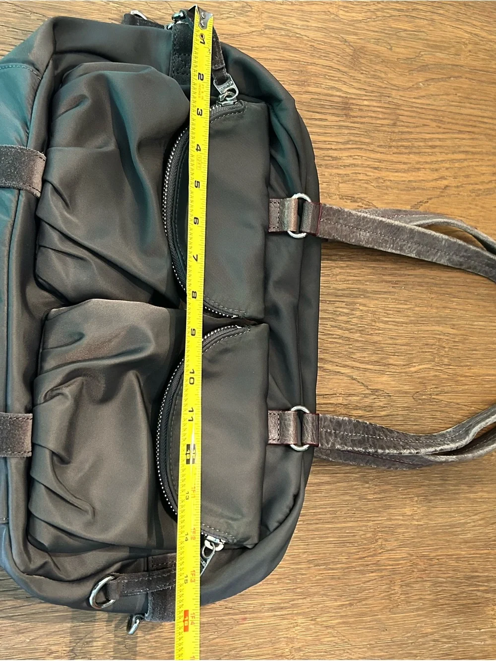 MZ Wallace Charcoal Nylon Shoulder Bag with Dual Front Pockets